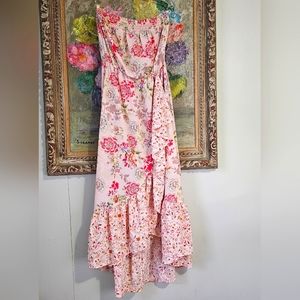 Strapless floral ruffle dress